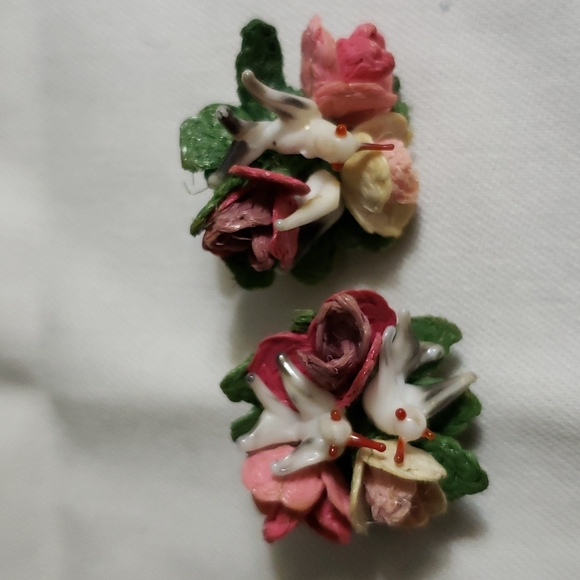 Vintage Porcelain and fabric earrings - Picture 1 of 6